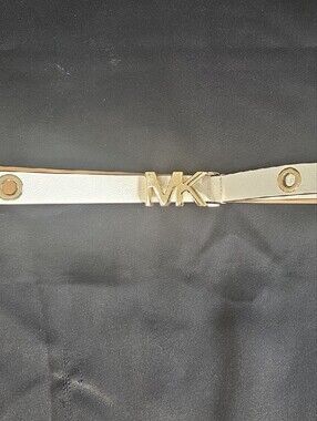 Michael Kors White Belt with Gold MK Logo Hardware